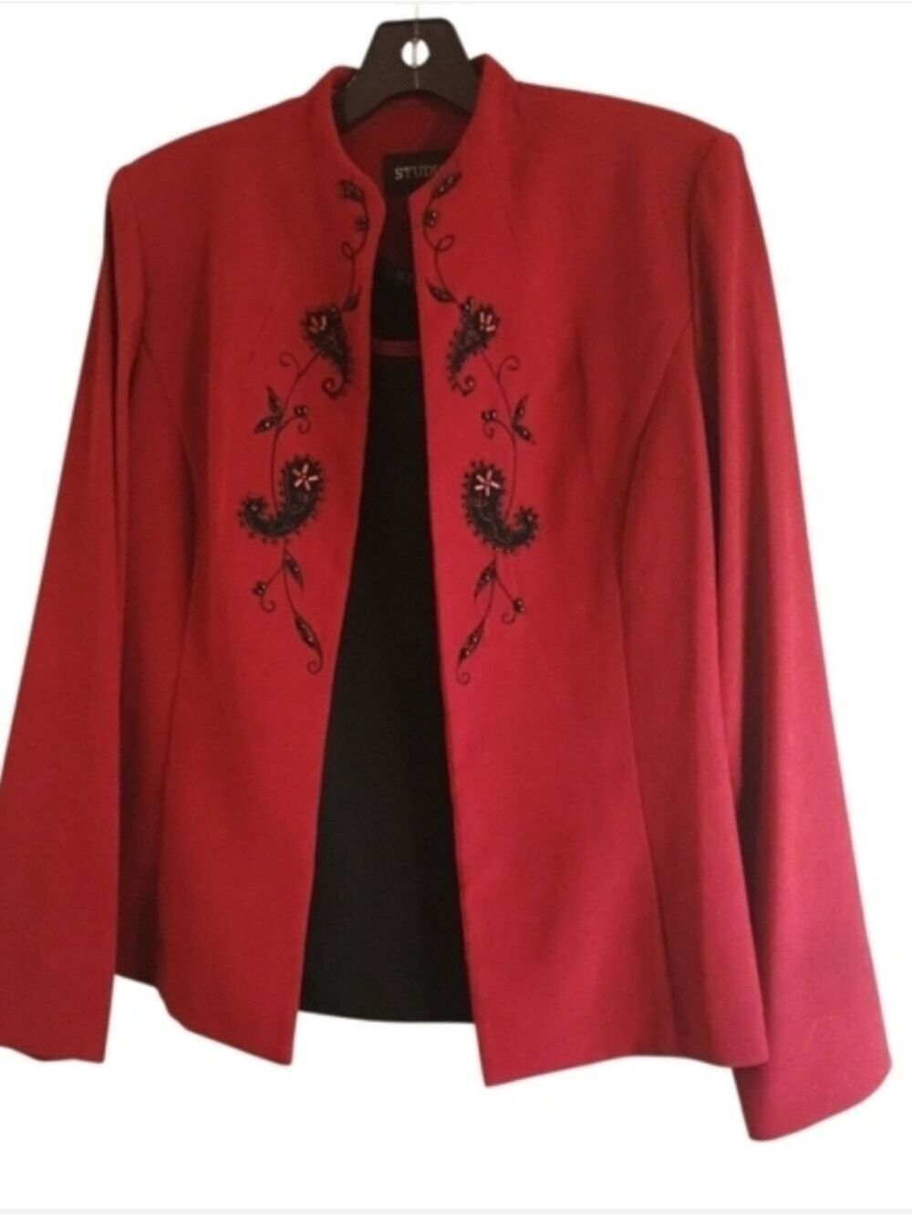 Studio I 2 Piece Red Black Embellished Paisley Jacket & Tank Set Size 10 Career - Picture 2 of 7